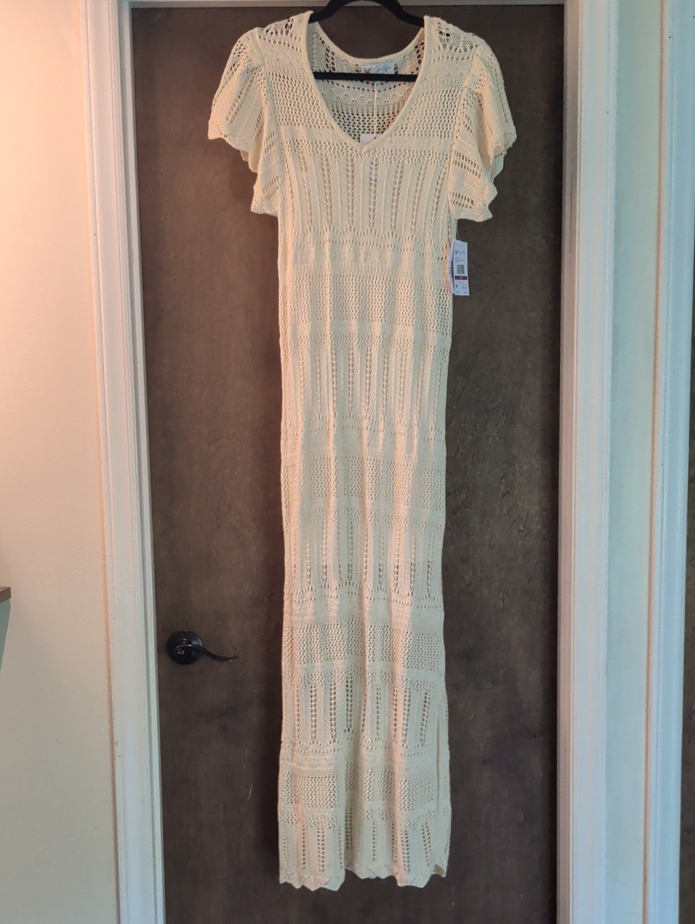Crochet Maxi Dress - Cream Open Knit V-Neck